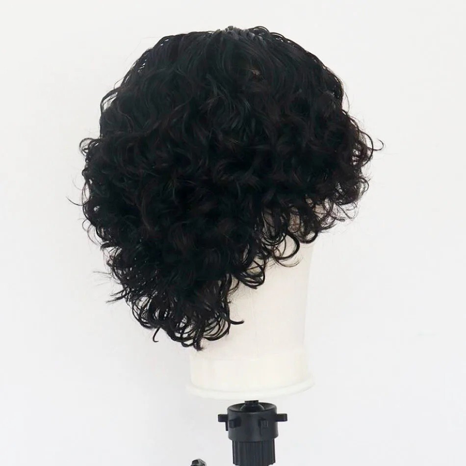 Short Curly 13X6 Lace Front Human Hair Wig for Men Pixie Cut Mullet Wig Bangs