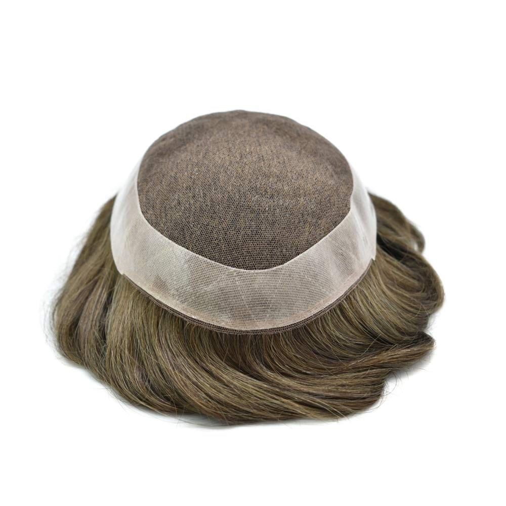 Mens Toupee FULL FRENCH LACE Hairpiece Skin PU Around Hair Replacement Wigs