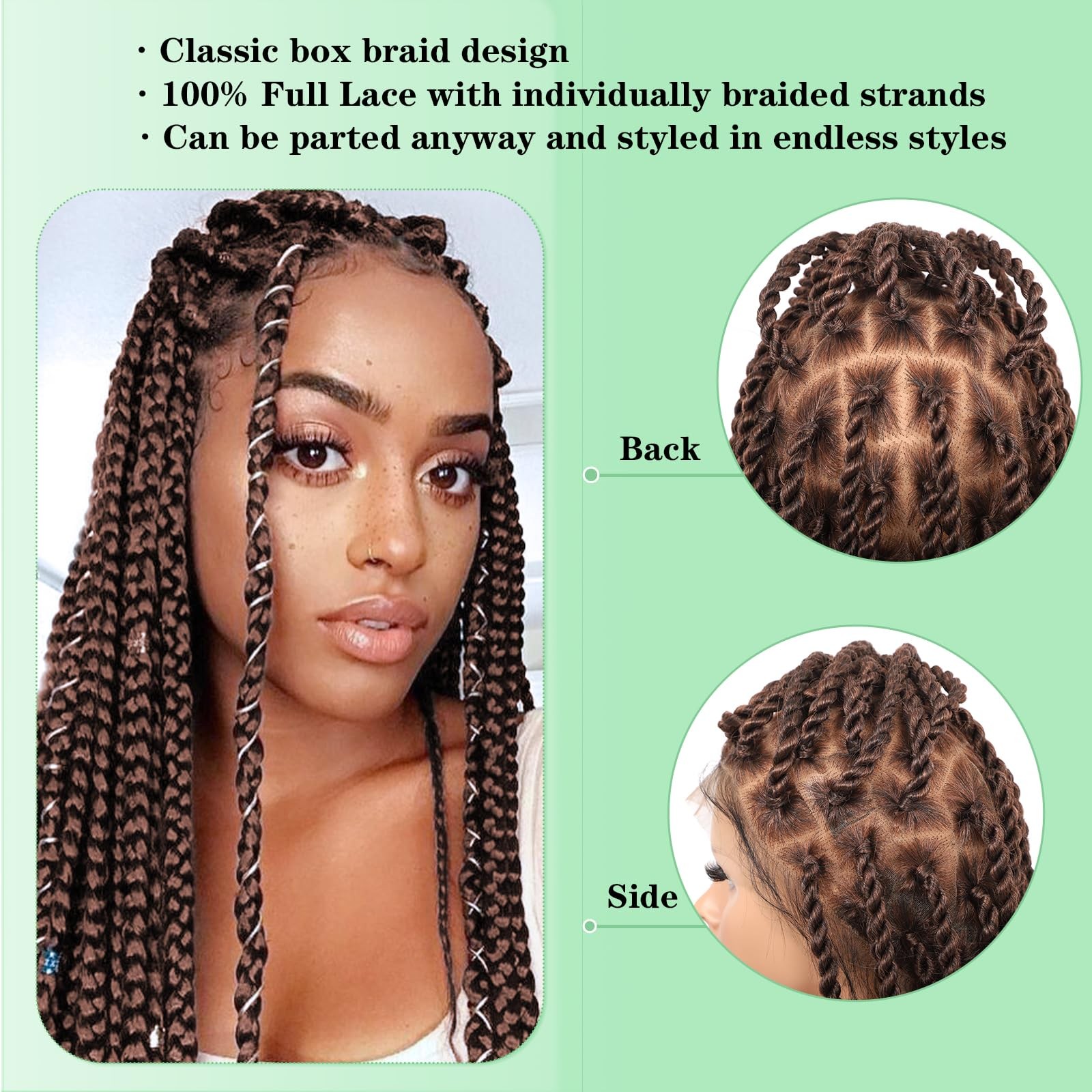 Youthfee 360 Hd Full Lace Braided Wigs Knotless Twist Braided Wig For Women