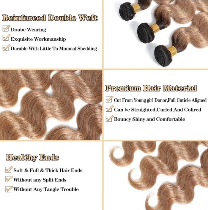 Ombre Kinky Curly Human Hair Bundles 18” 20” 22” T1B/30/27 Brazilian Virgin