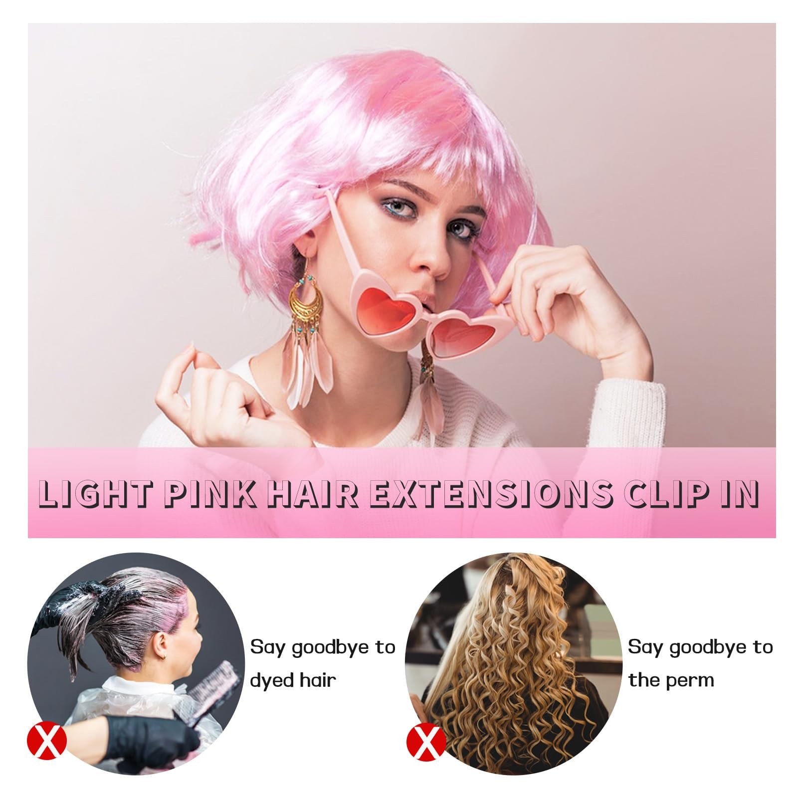 Pink Hair Extensions Clip in, 22″ Colored Highlights Hair DIY Accessories