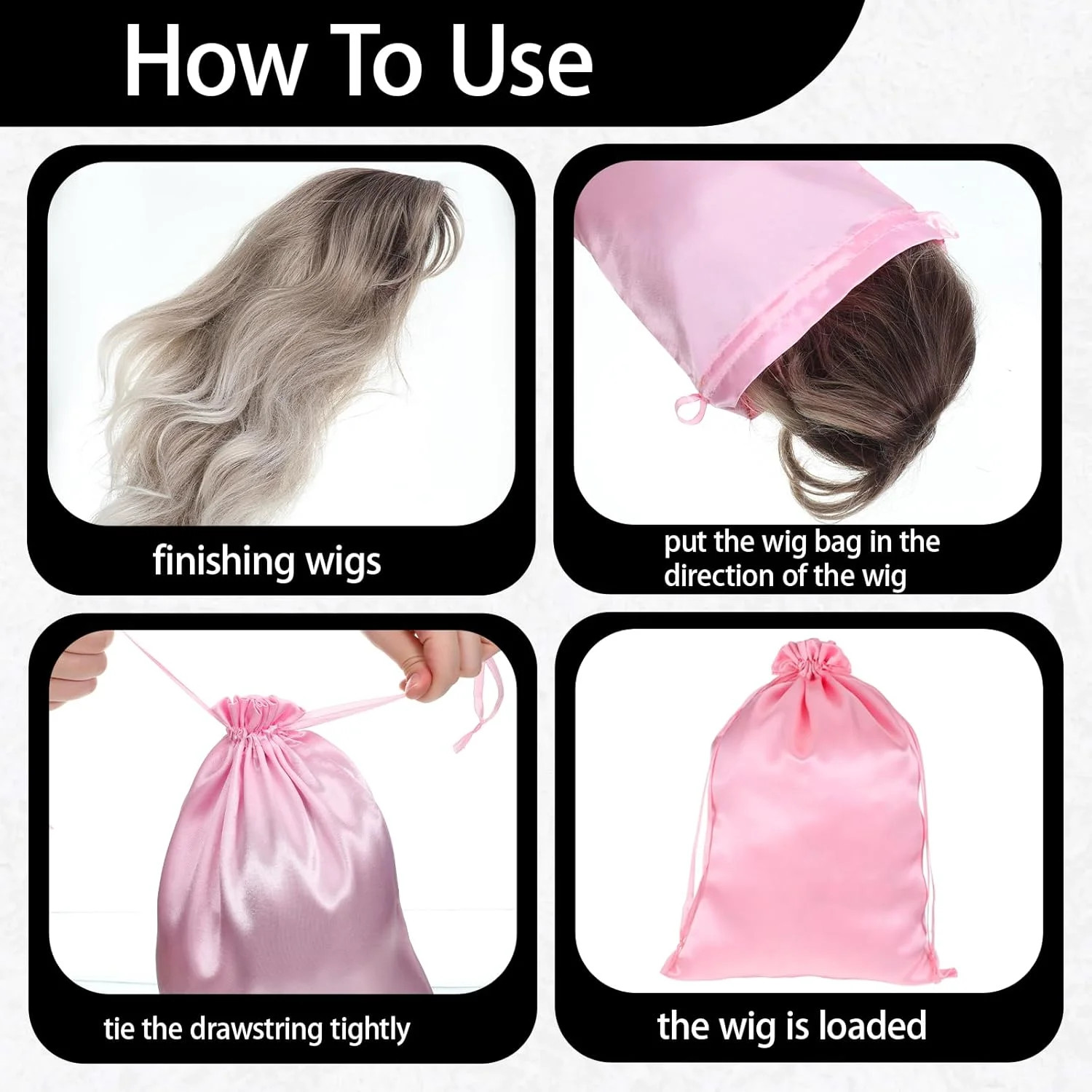 6Pcs Wig Bags with Satin Drawstring Hair Storage Bags for Packaging Wigs Extensi