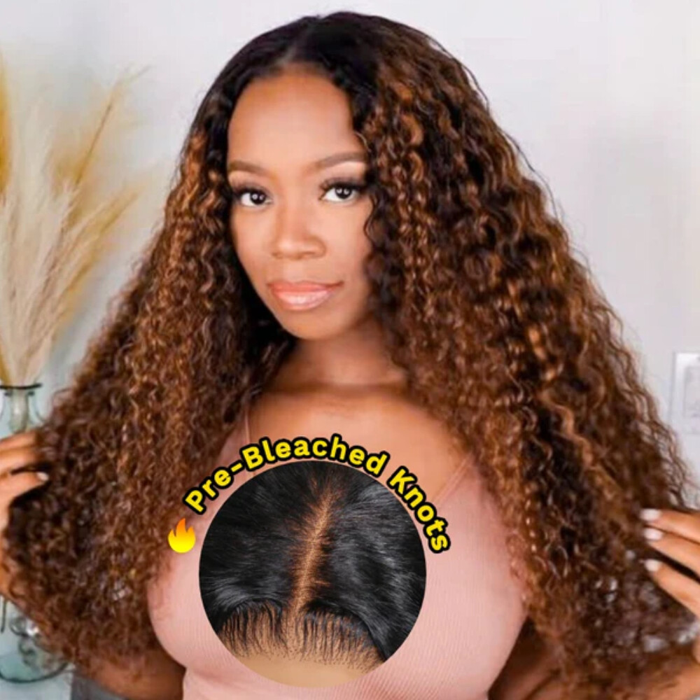 UNice Cambodian Ombre Brown Curly Bye Bye Knots Precut Lace Front Wig Human Hair