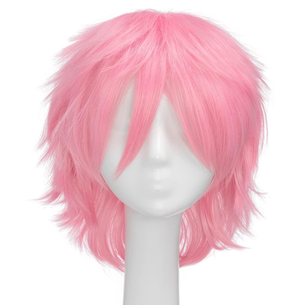 Unisex Short Green Wig Women Men’s Short Layered Fluffy Spiky Wigs with Bangs