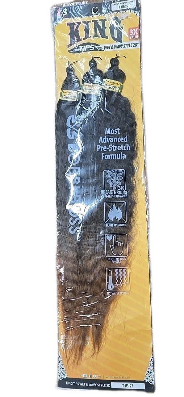 BOBBI BOSS / KING WET &WAVY 28″ Inch Pre-Feathered Tips – T1B/27 (3 Per Bag)
