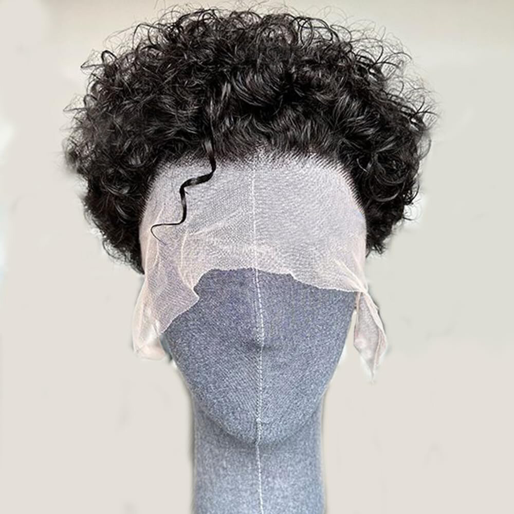 Pixie Cut Short Curly 13X6 Lace Front Wig for Men Human Hair PrePlucked Male Wig