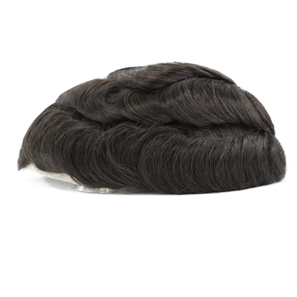 Durable Mens Toupee Human Hair Replacement Systems Lace Front Hair Pieces Q6#1B