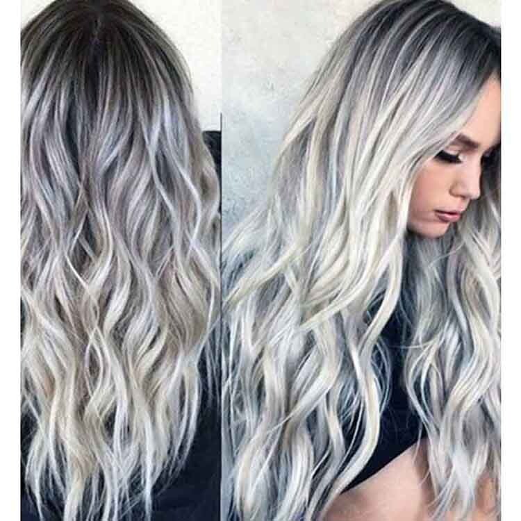 23″ Natural Full Wigs Hair Long Wavy Wig Synthetic Heat Resistant Omber Silver