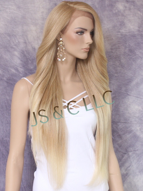 Extra Long Human Hair blend Heat OK Full Lace Front Wig Blonde mix WBPC 27/613