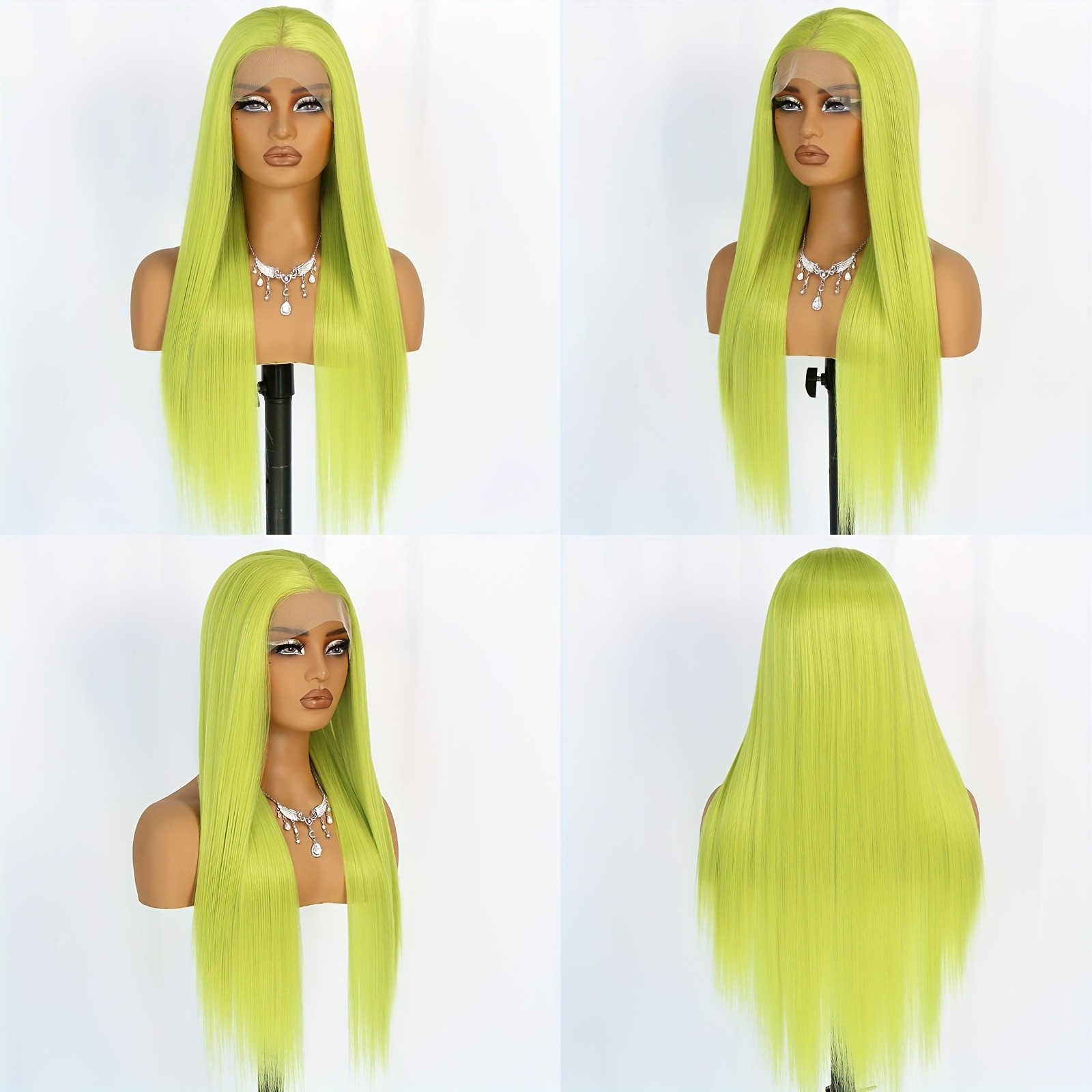 Fresh Green Lace Front Wigs for Women Party Long Silky Soft Hair Heat Resistant