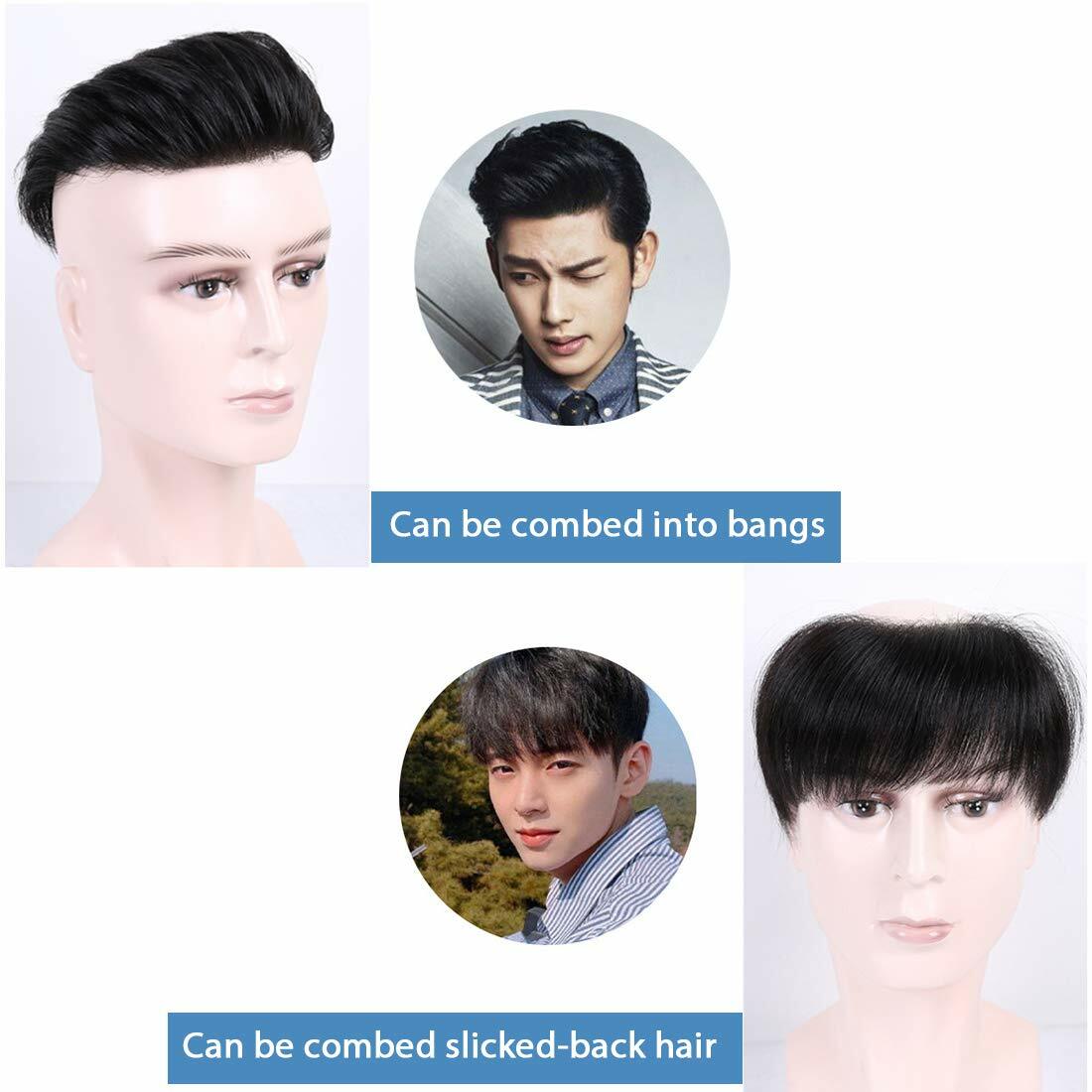 Mens Frontal Hairpiece V-Looped Covering Receding Hairline Human Black Hair