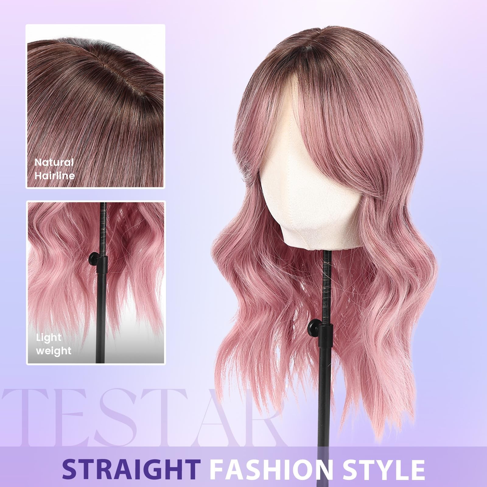 Testar Ombre Dark Pink Middle Part Bob Wavy Wigs For Women Heat Resistant