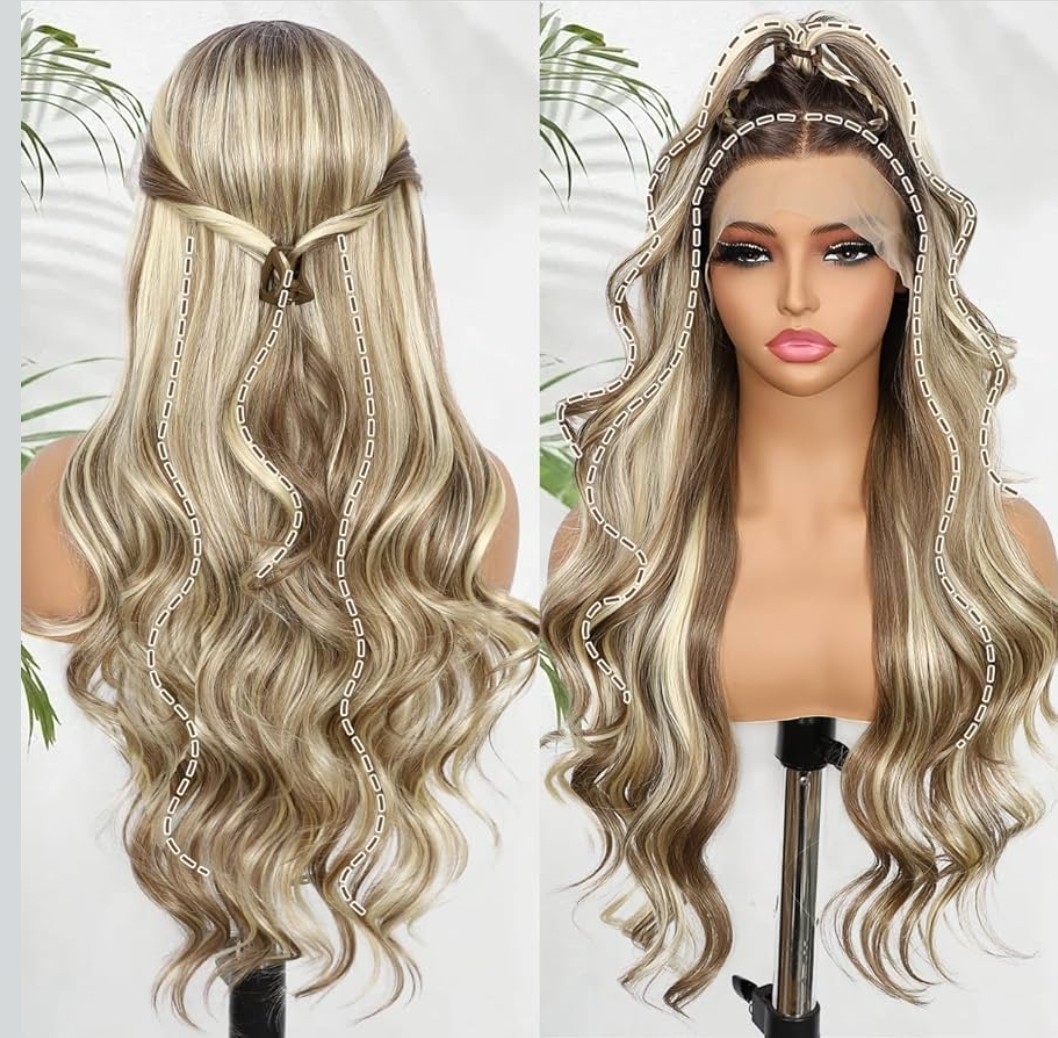 Light Blonde Ombre Wig HD Front Lace Human Hair Highlights Wavy Curly Natural