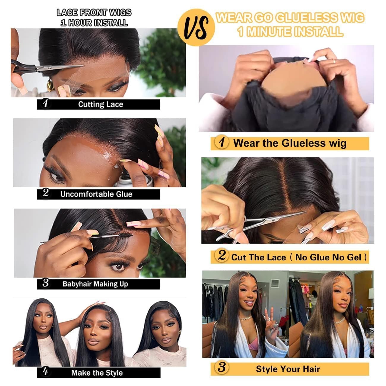 Bob Wig Straight Glueless Wigs Human Hair Pre Plucked Pre Cut 4×4 Lace Front Wig