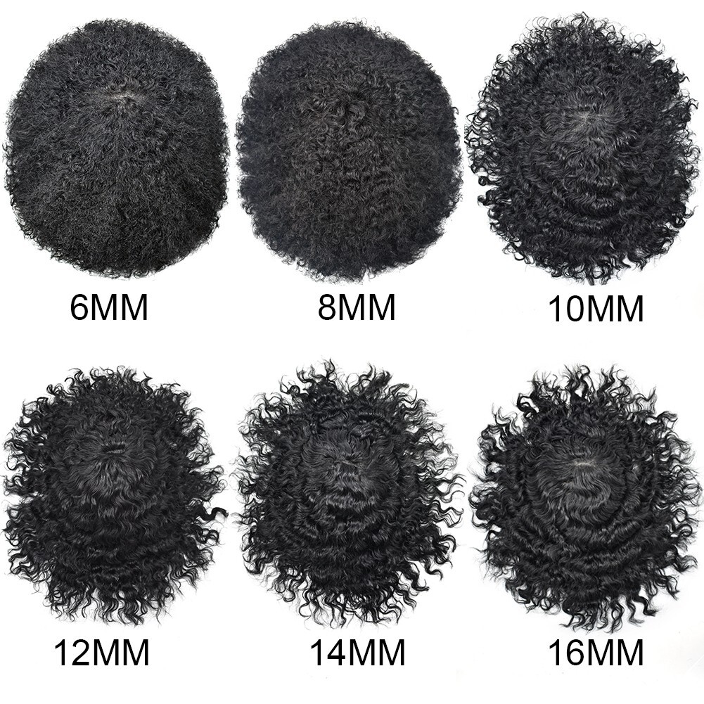 US Afro Kinky Curly Mens Toupee Black Men Hair Units Replacement System Durable