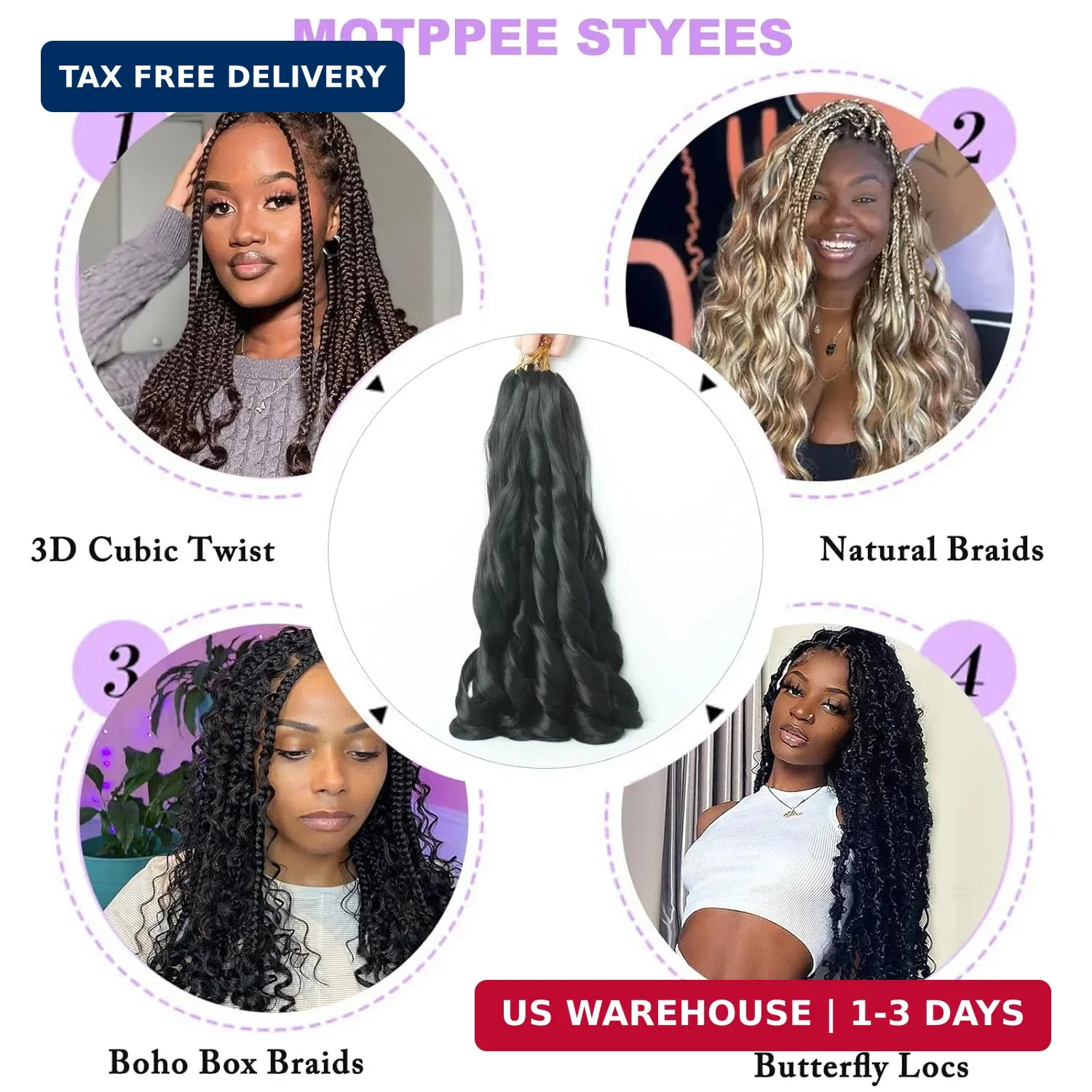 French Curl Braiding Hair 12 Inch Natural Black 8Packs Loose Wavy Spiral Curly B