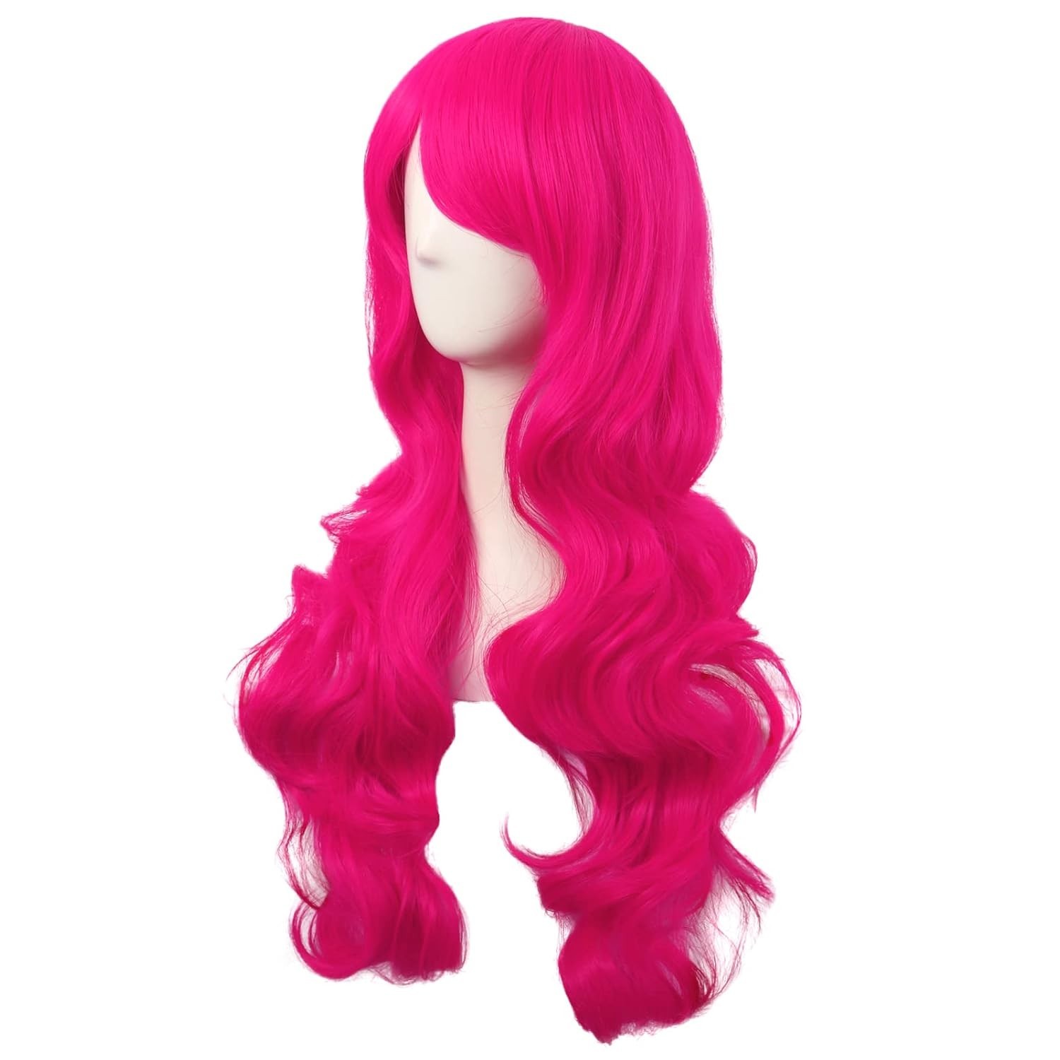 Elegant 28 Inch Hot Pink Curly Wig – Stylish Side Bangs for Bold Hairstyles