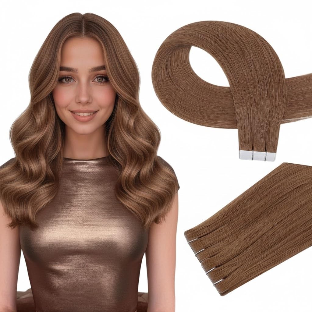 Full Shine Invisible Tape In Hair Extensions Human Hair Color 330 Copper Rose