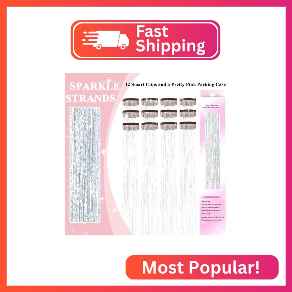 USHUIUS Hair Tinsel Clip in 12Pcs Silver Tinsel Hair Extensions Clip in Hair Tin