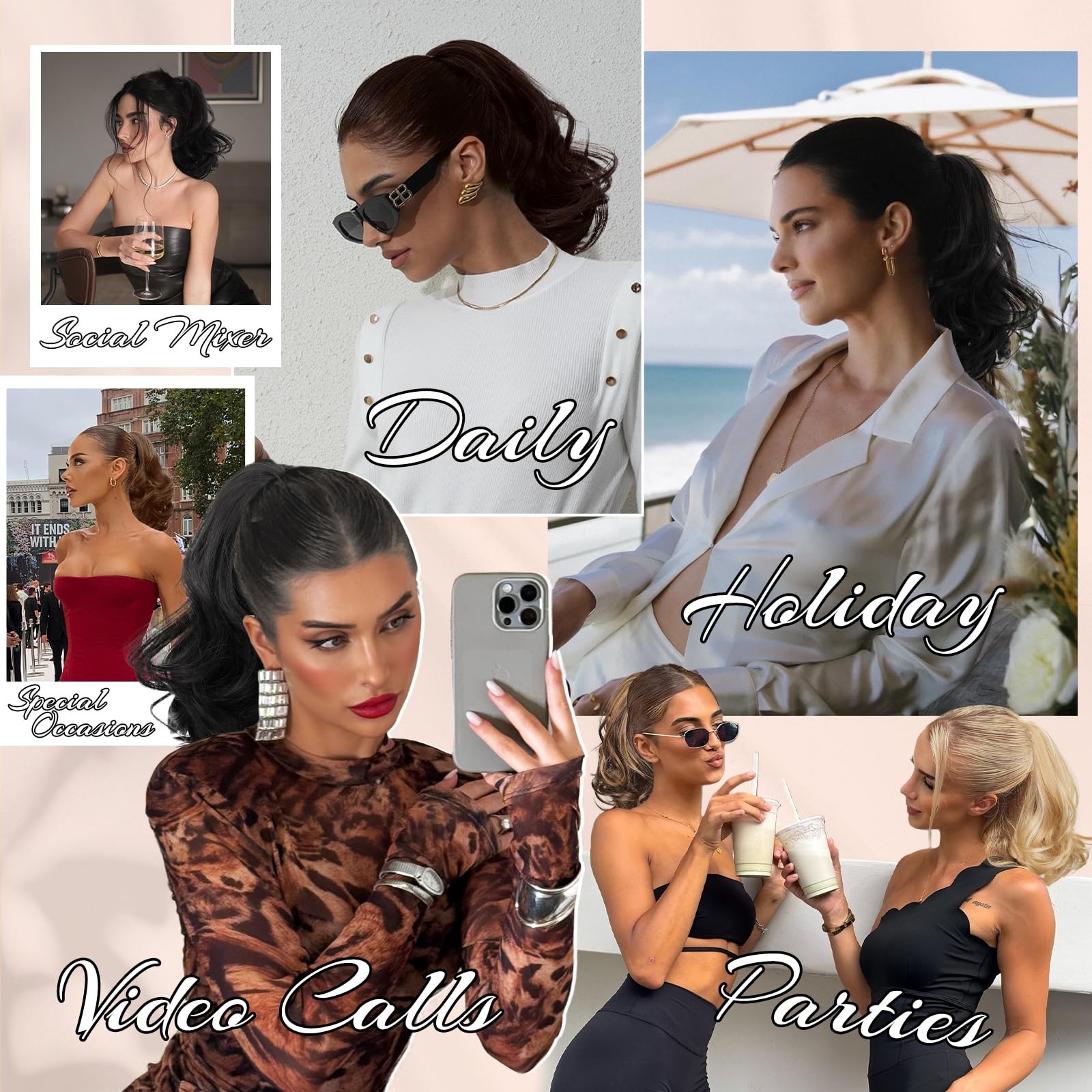 Claw Clip Ponytail Extension 12″ Black Brown 95g Short Wavy – Easy Clip In