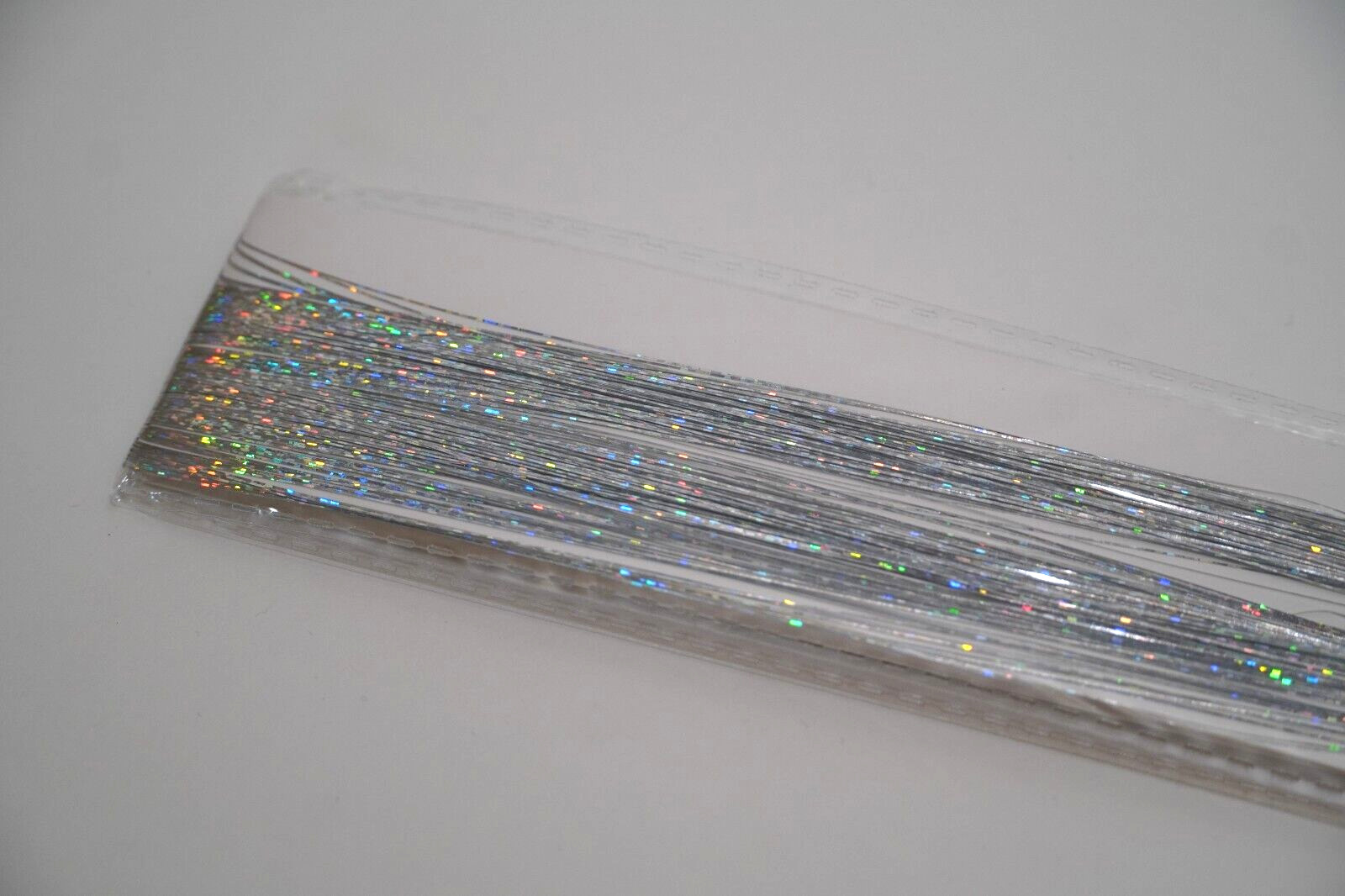 Holographic Silver Hair Tinsel 47″ Heat Resistant Hairpiece New in Plastic