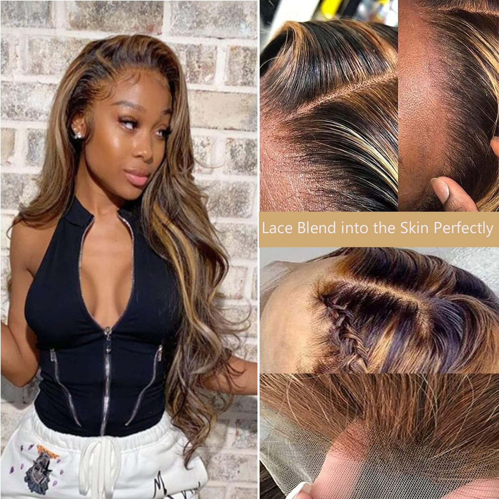 Highlight Ombre 13×4 Lace Front Wig Human Hair Pre Plucked 4/27 Colored Honey…