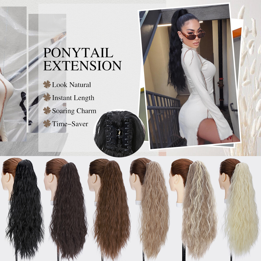 Natural Thick Wavy Claw On Clip Ponytail Real As Human Pony Tail Hair Extensions