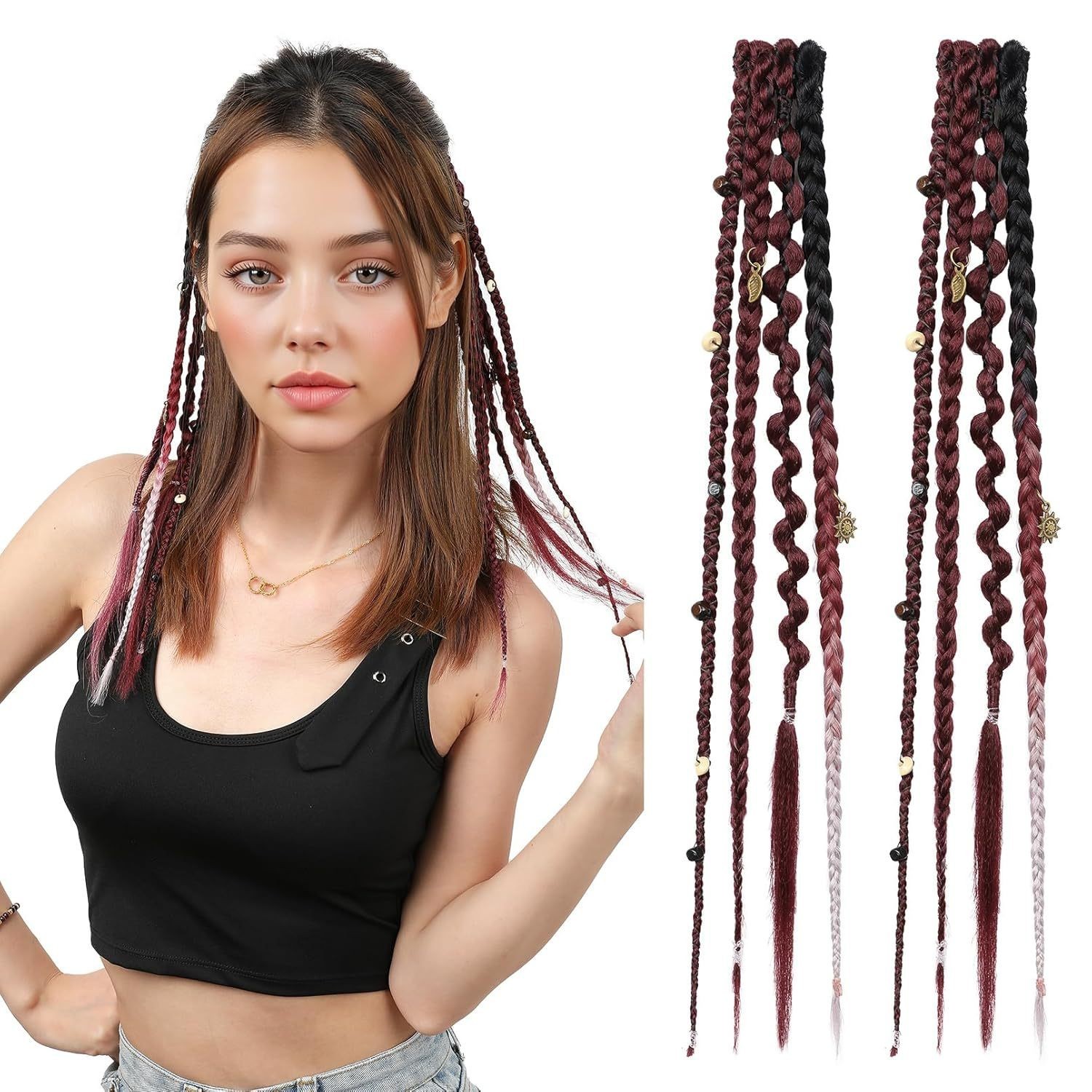 Clip in Braids Extension Boho Dreadlocks Viking Braids on Clips Medival Hair Acc