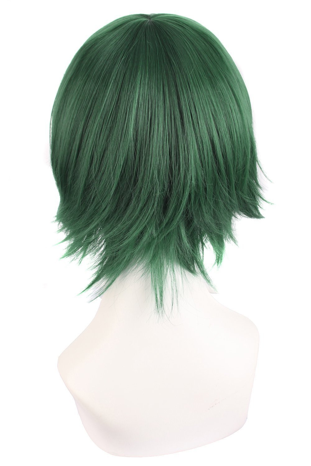Mens Short Straight Cosplay Wig Dark Green Heat Resistant Fiber 12 Inch