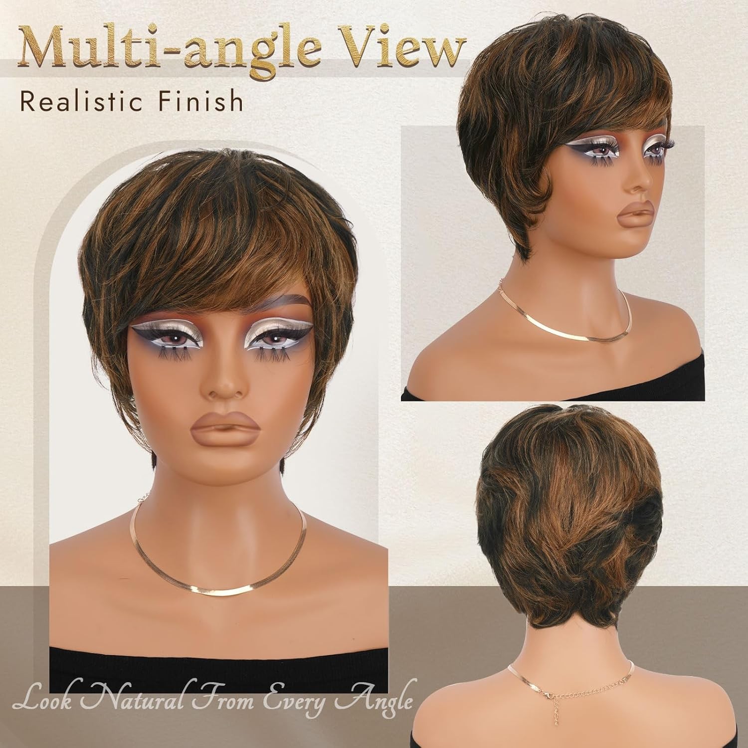 Pixie Cut Wig Synthetic Hair Short Wigs for Black Women with Bangs Natural Wig