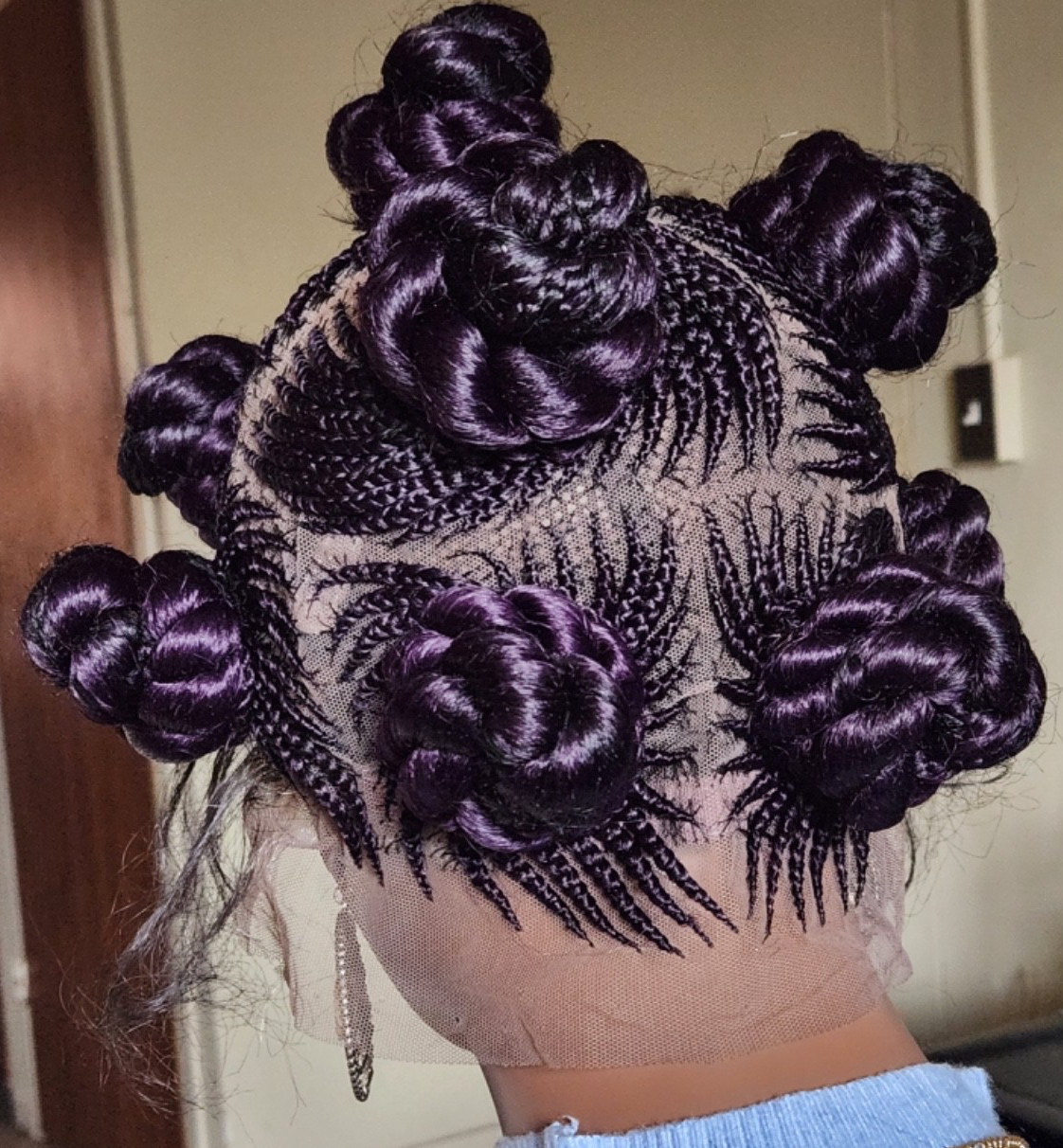 Handmade Bantu Knot Braided Full Lace Cornrow wig Dark purple