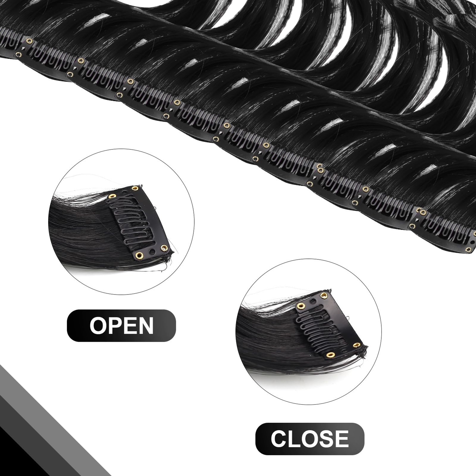 10 PCS Black Curly Wavy Clip-in Synthetic Hair Extensions, Rainbow Neon Party…