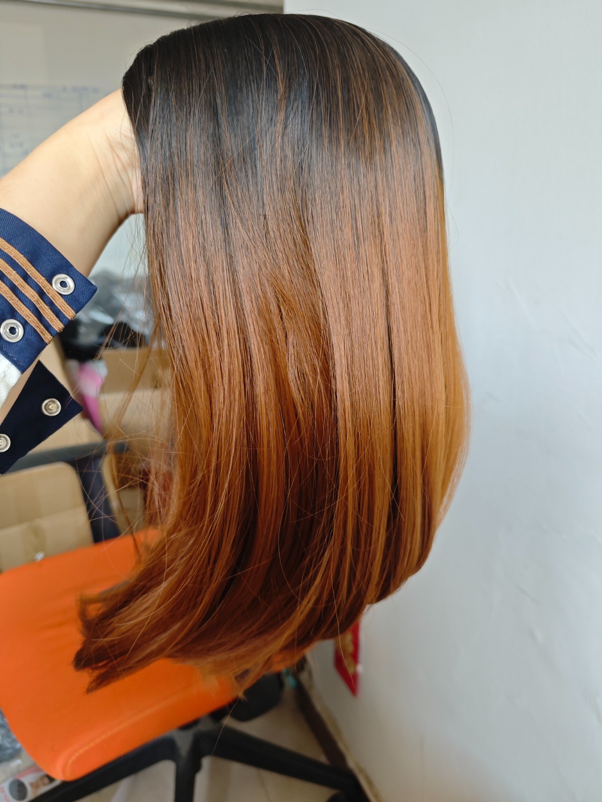 Black to Brown Ombre Long Wavy Synthetic Wig for Women Natural Middle Part Hair