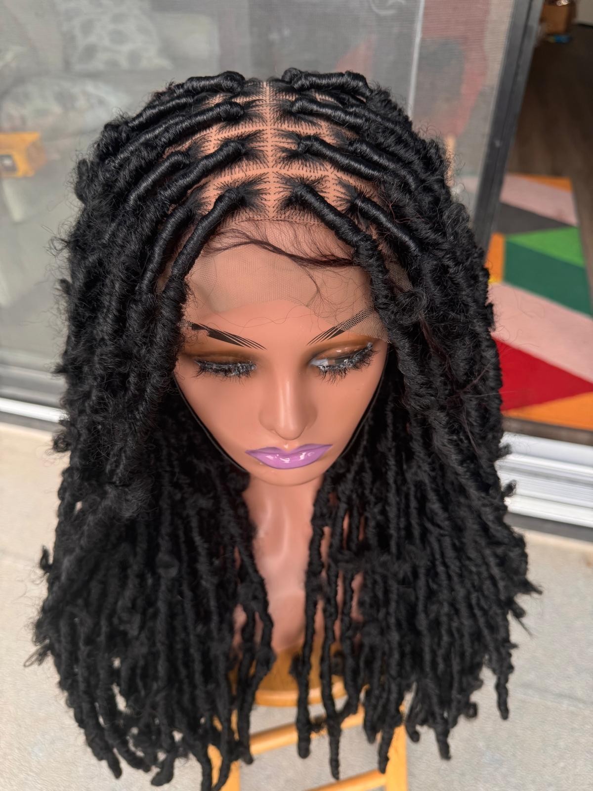 Butterfly Locs Wig Long Black Distressed Faux Locs Natural Hairline Full Wig