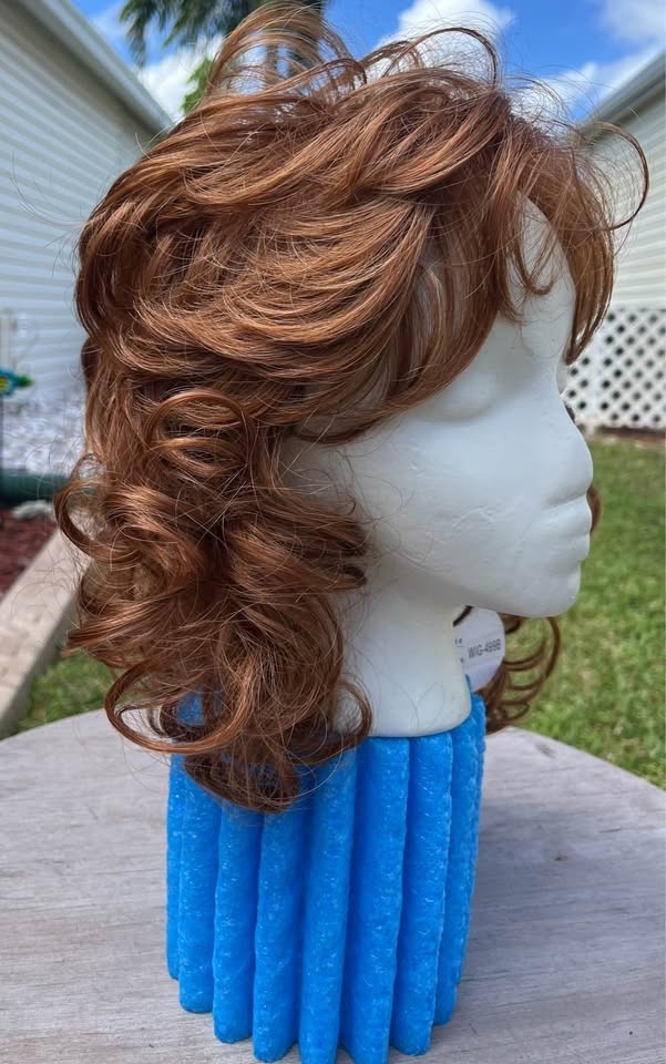 MAISI. 12″ Short Curly Red Head Wig. Synthetic. Average Size.