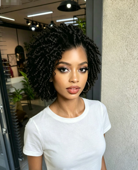 Fashion Black Kinky Twist Wigs Afro Pixie Cut Human Hair Lace Front Wigs 13×4