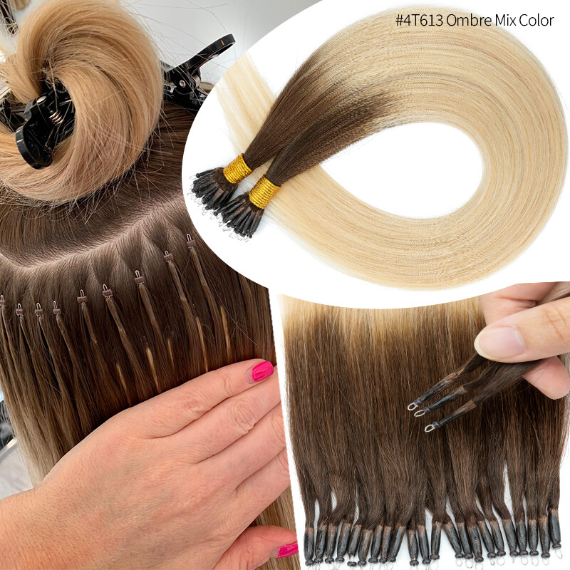 CLEARANCE Nano Ring Extensions 100% Real Remy Human Hair Thick Balayage Ombre
