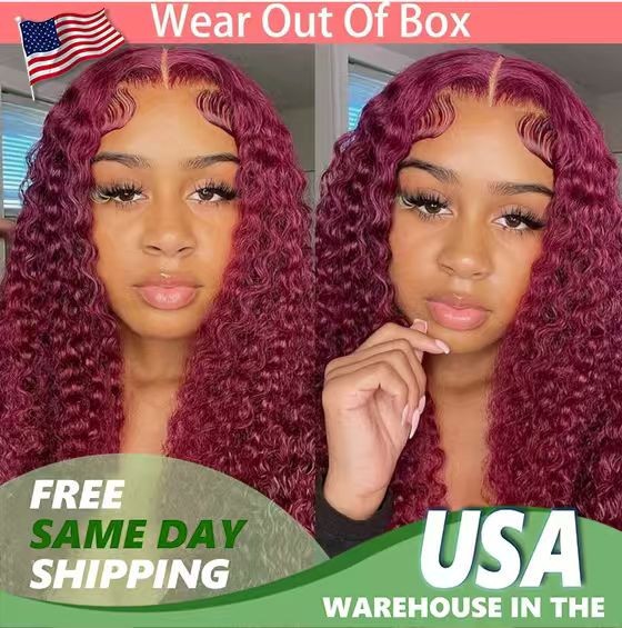 Burgundy 99J 200% Density Human Hair 5×5 Water Wave Transparent Lace Wigs