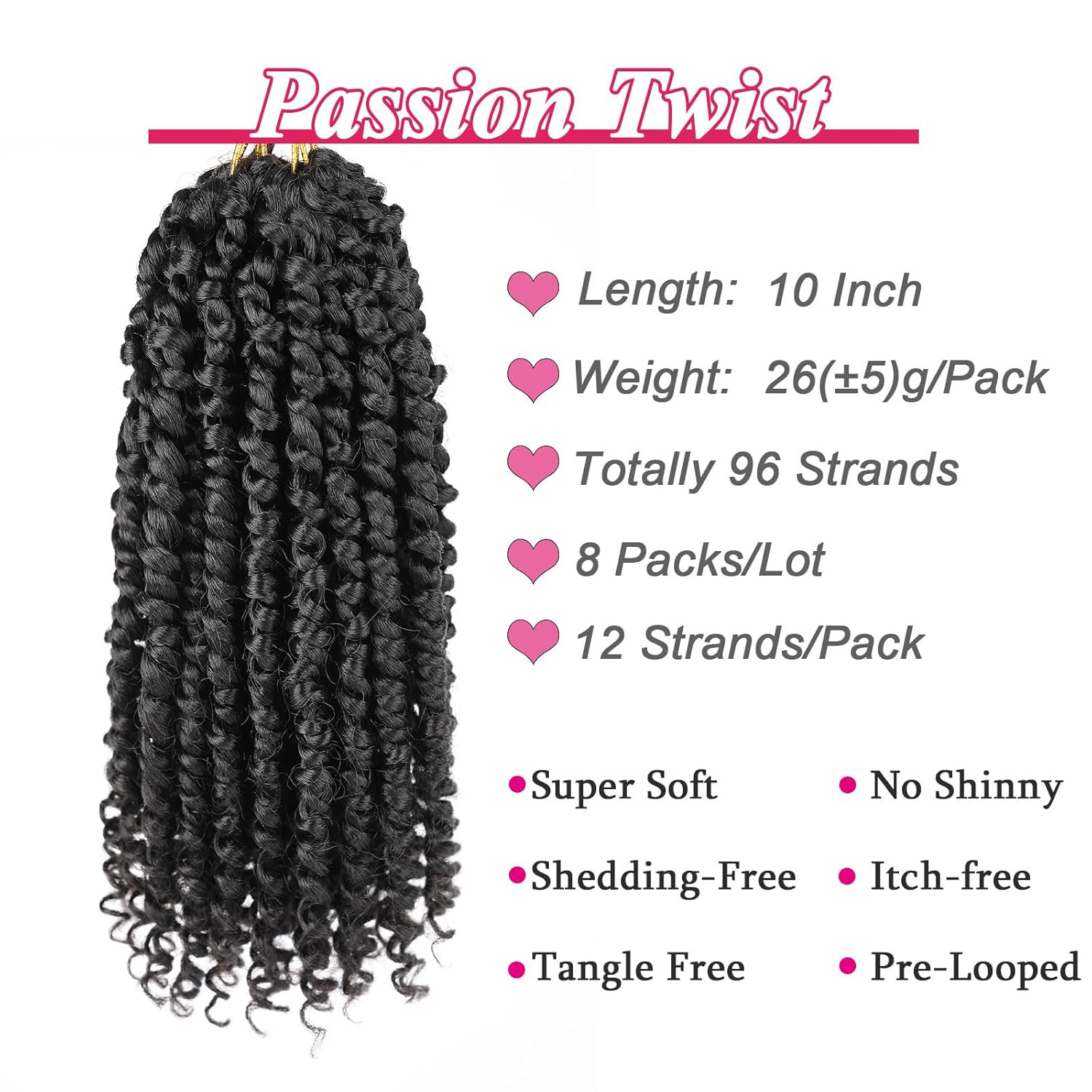 10 Inch 8 Packs Pret Wisted Passion Twist Crochet Hair Natural Black Pre-Looped