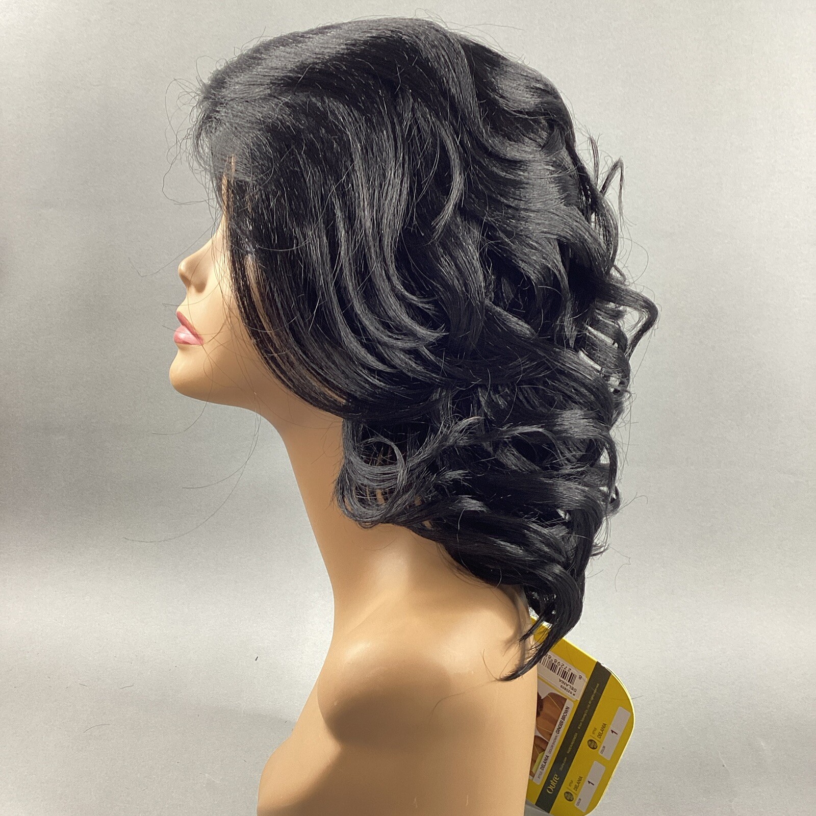 Delania Long Curly #1 Jet Black Premium Synthetic Lace Part Wig
