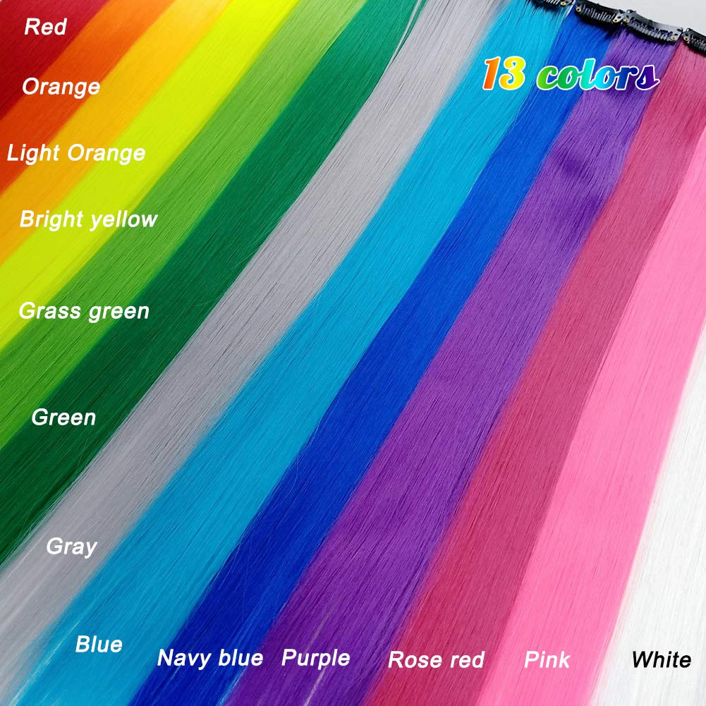 26 Packs Colored Hair Extensions 20Inch Straight Multi-Colors Party Highlights C