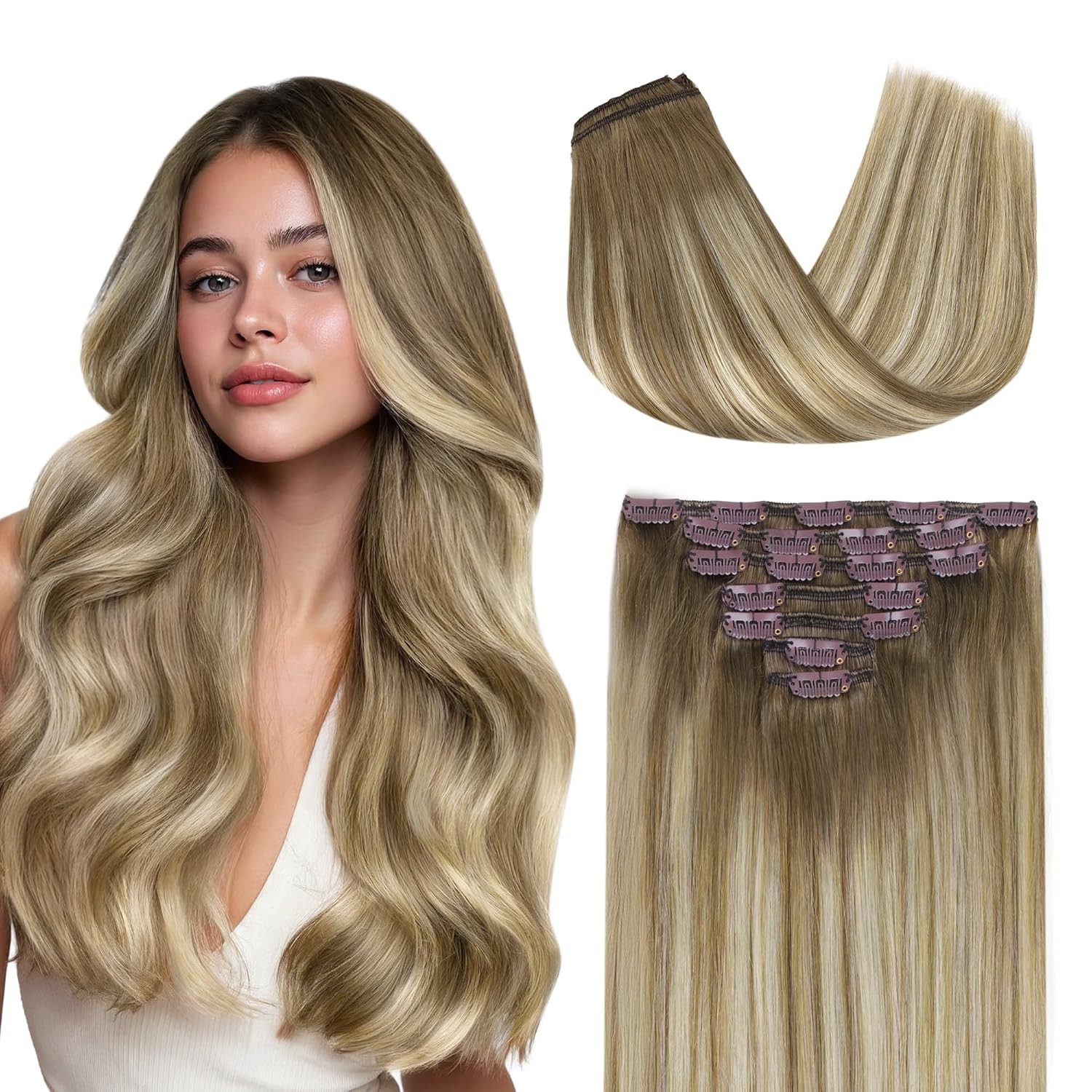 GOO GOO Clip in Hair Extensions Real Human Hair, Remy Human Hair Extensions Clip