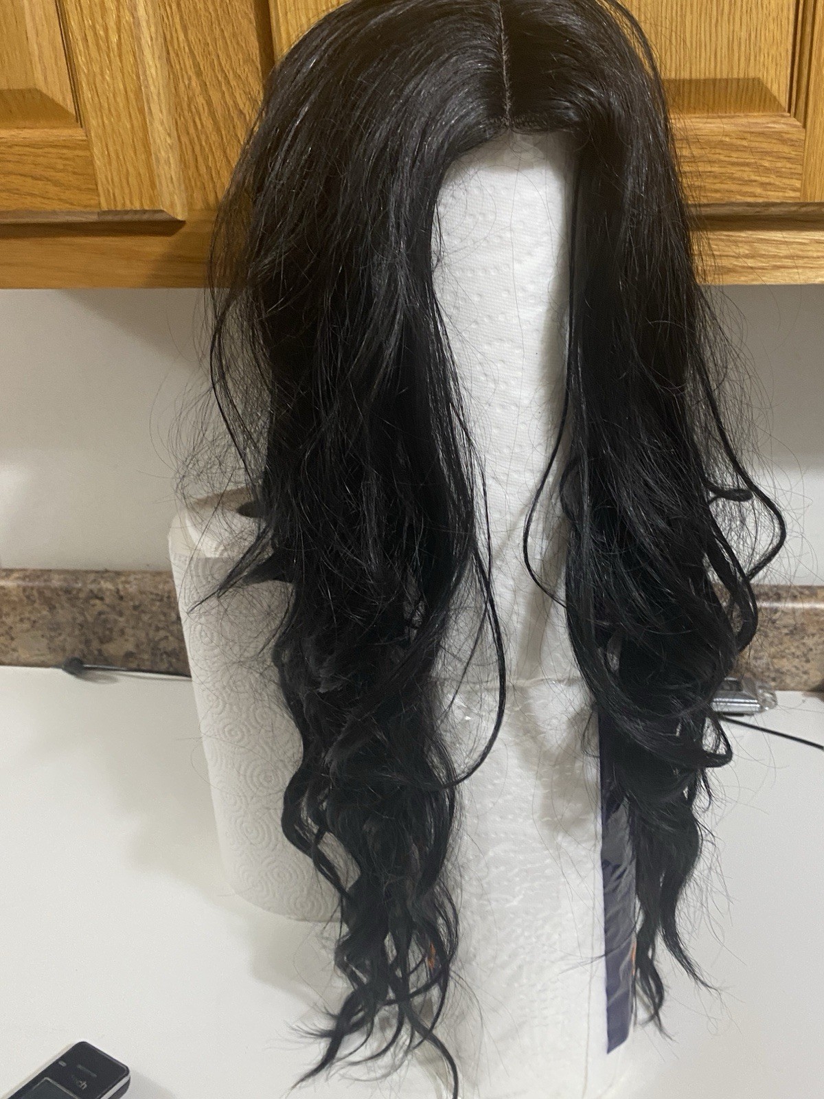 Stamped Glorious Long Black Wavy Wig, 25 Inch Beautiful
