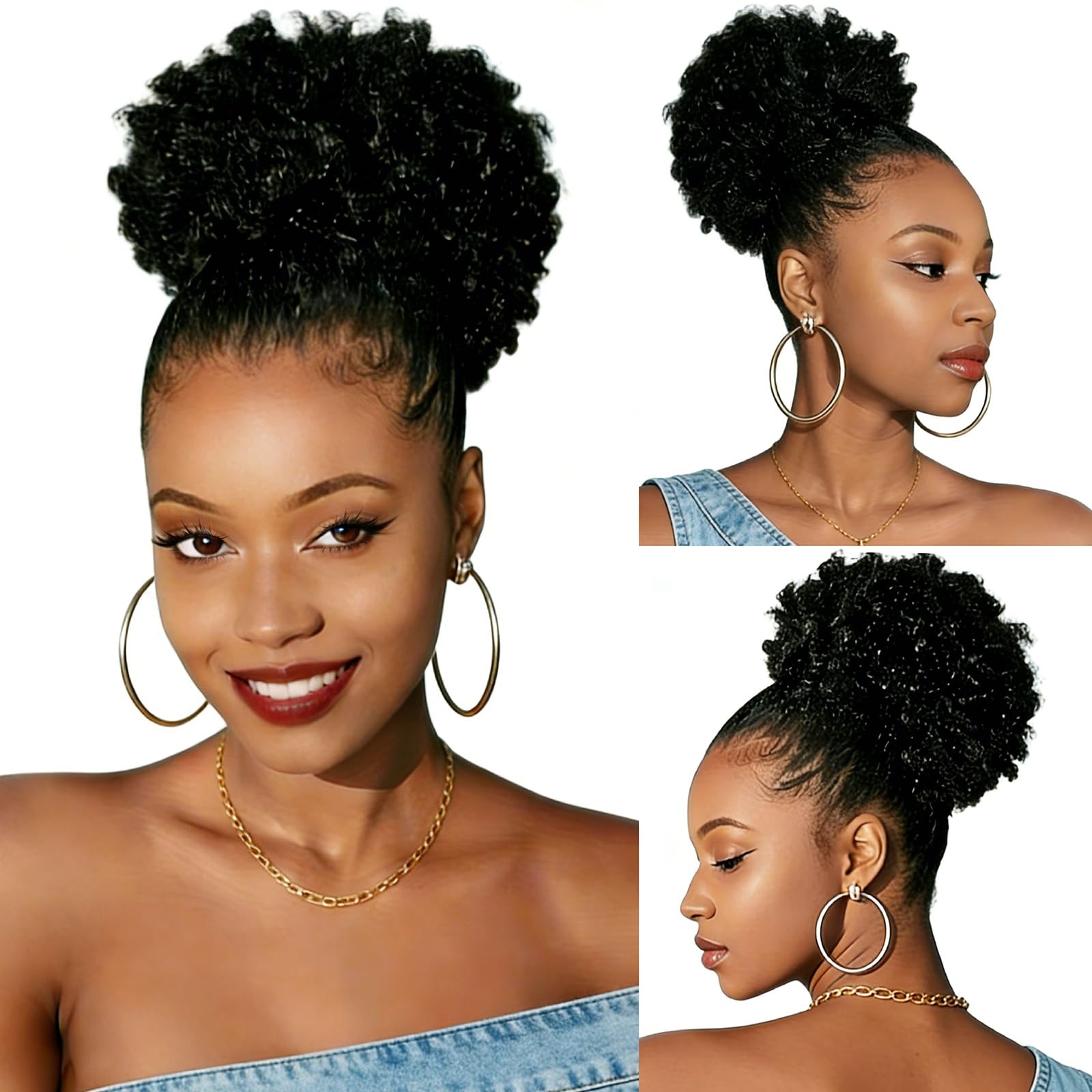 Afro Puff Ponytail for Black – Natural Black 8 Inch 100% Human Hair Puff Hair…