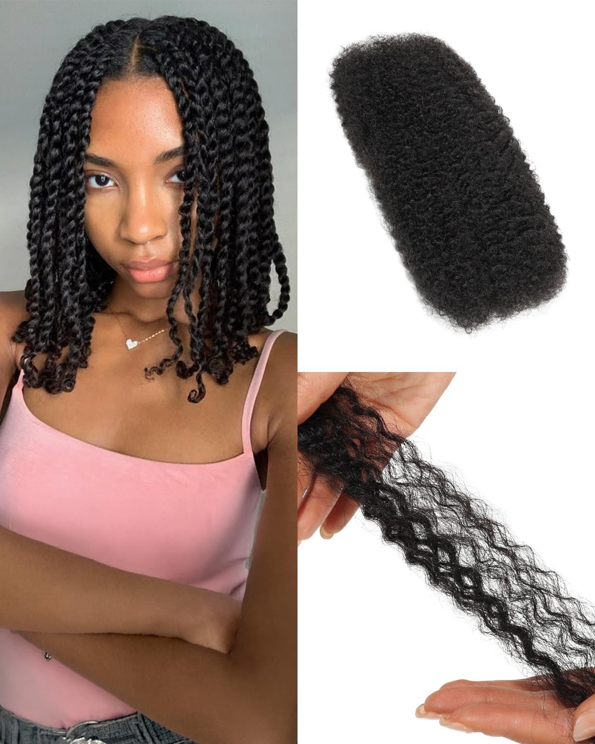 BEEOS 4C Kinky Curly Human Hair Bulk Natural Black Braids Twists Locs 12 inches