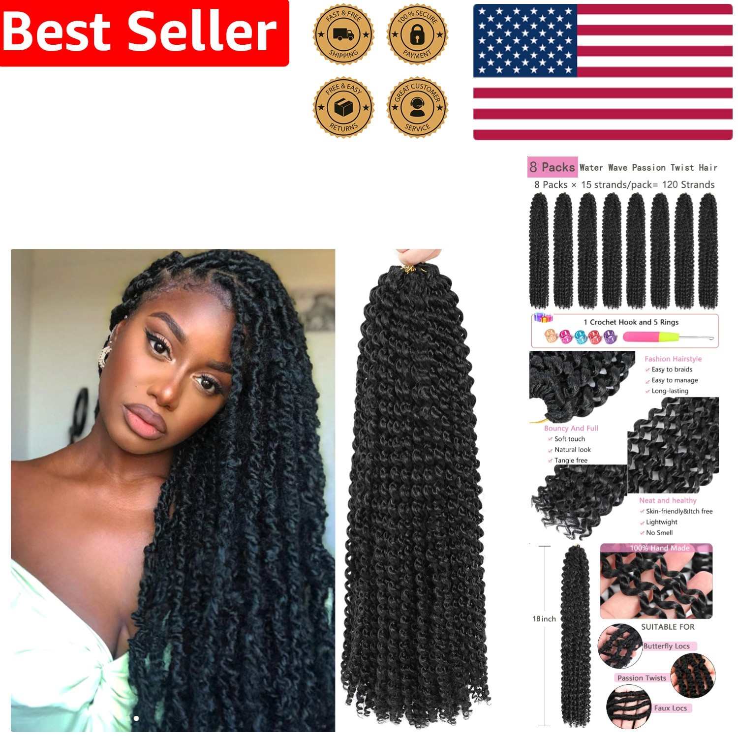 Bohemian Spring Twist Hair 18 Inch Synthetic Water Wave Crochet