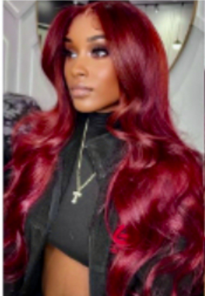 NEW Gorgeous 32 in Burgundy Red Body wave Lace Front wig Human Hair 13×6 w/gift