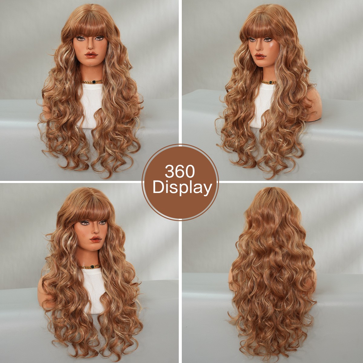 Pink Gold Long Curly Wig Lolita Cosplay Sweet Large Wave Synthetic Full Head Wig