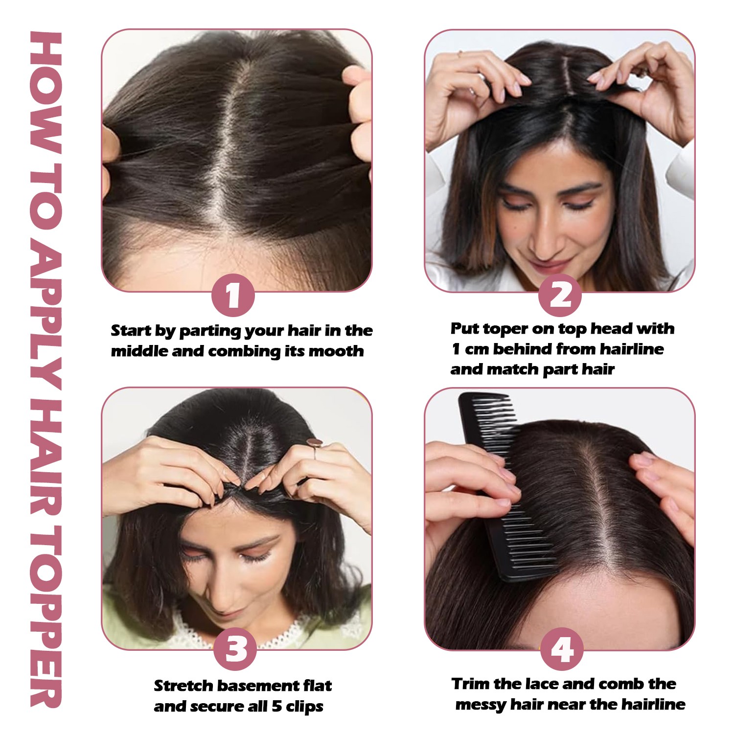 Free Part Women Topper Real AS Human Hair Toupee Clip in Water Wave Hairpiece US