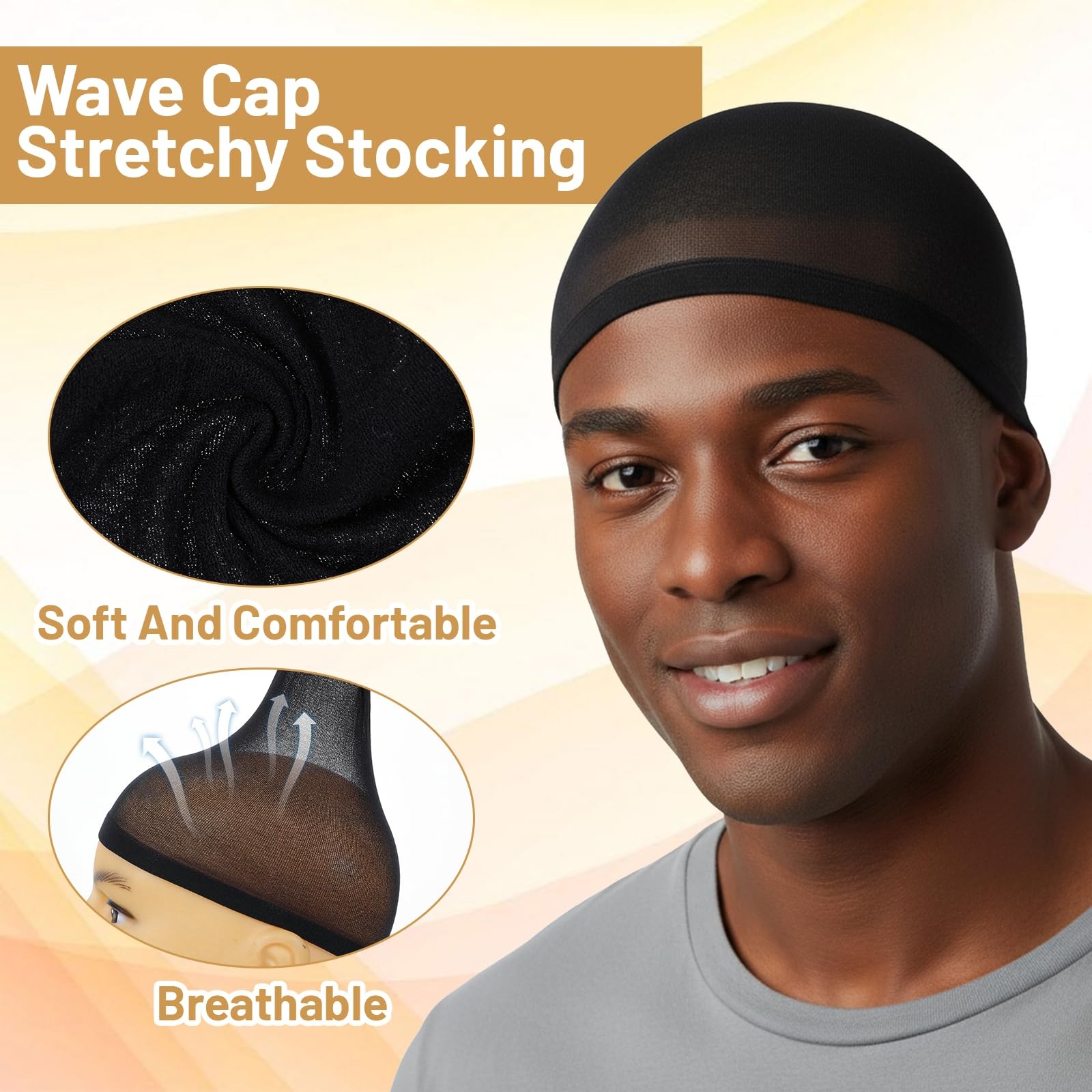 10PCS Wave Cap Stretchy Stocking Wig Cap Hair Net For Men Women Black